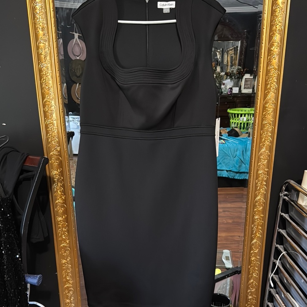 Calvin Klein Black Sheath Mini Dress Cowl Neck Sleeveless